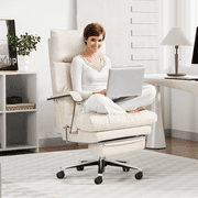 OKUP Executive Reclining Office Chair with Footrest, Microfiber Leather 160° Recline, Cream, Big and Tall 420lbs