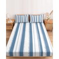thumbnail image 2 of King Size Fitted Sheet Set - Blue Striped 3 Piece Bedding Sets 16" Deep Pocket Fitted Sheet with 2 Pillowcases, Farmhouse Vertical Stripes Geometric Brushed Microfiber Hotel Luxury Bed Sheets, 2 of 9