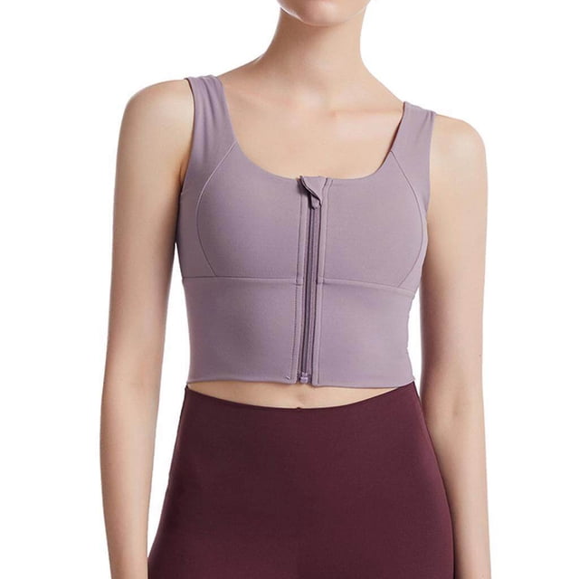 facefd Womens Front Zip Sport Bra Comfy Padded Shapewear Stretch Crop Top Vest