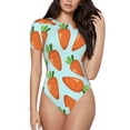thumbnail image 2 of Goofa Cartoon Carrot Printed Women Rash Guard Short Sleeve,Tummy control Swimsuit Surfing Swimsuit Bathing Suit One Piece Swimsuit UPF 50-Large, 2 of 9