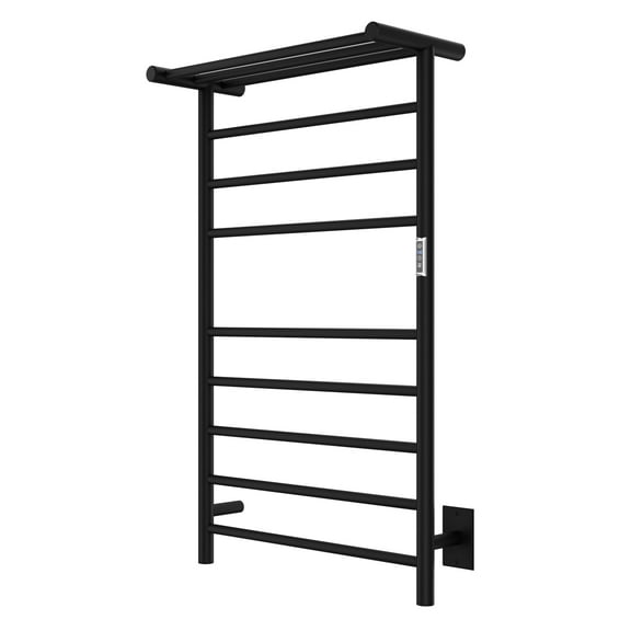 Eve Series 8-Bar Wall Mounted Electric Bathroom Towel Warmer Rack in Brushed Matte Black Finish Stainless Steel