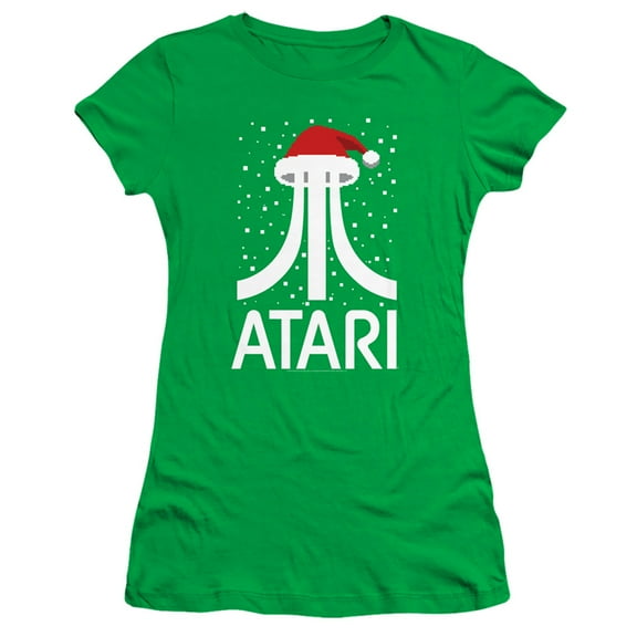 Atari Pixel Santa Hat S/S Junior Women's T-Shirt Sheer Kelly Green