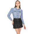 thumbnail image 3 of INSPIRE CHIC Veste en Denim Courte Classique Décontractée pour Femme à Manches Bouffantes Boutonnée, 3 of 6