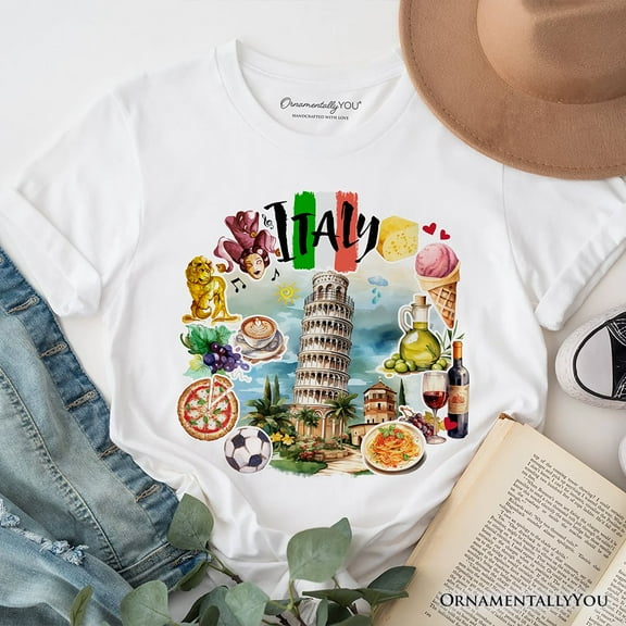 Artistic Italy Landmarks T-Shirt, Italian Tee and Souvenir
