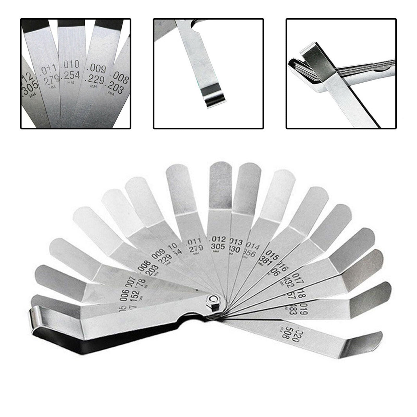 16 Blades Feeler Gauge 0.127 To 0.508mm Curved Stainless Steel Gap Metric Filler Feeler Gauge Foldable Feeler Measurem ,Easy to Use