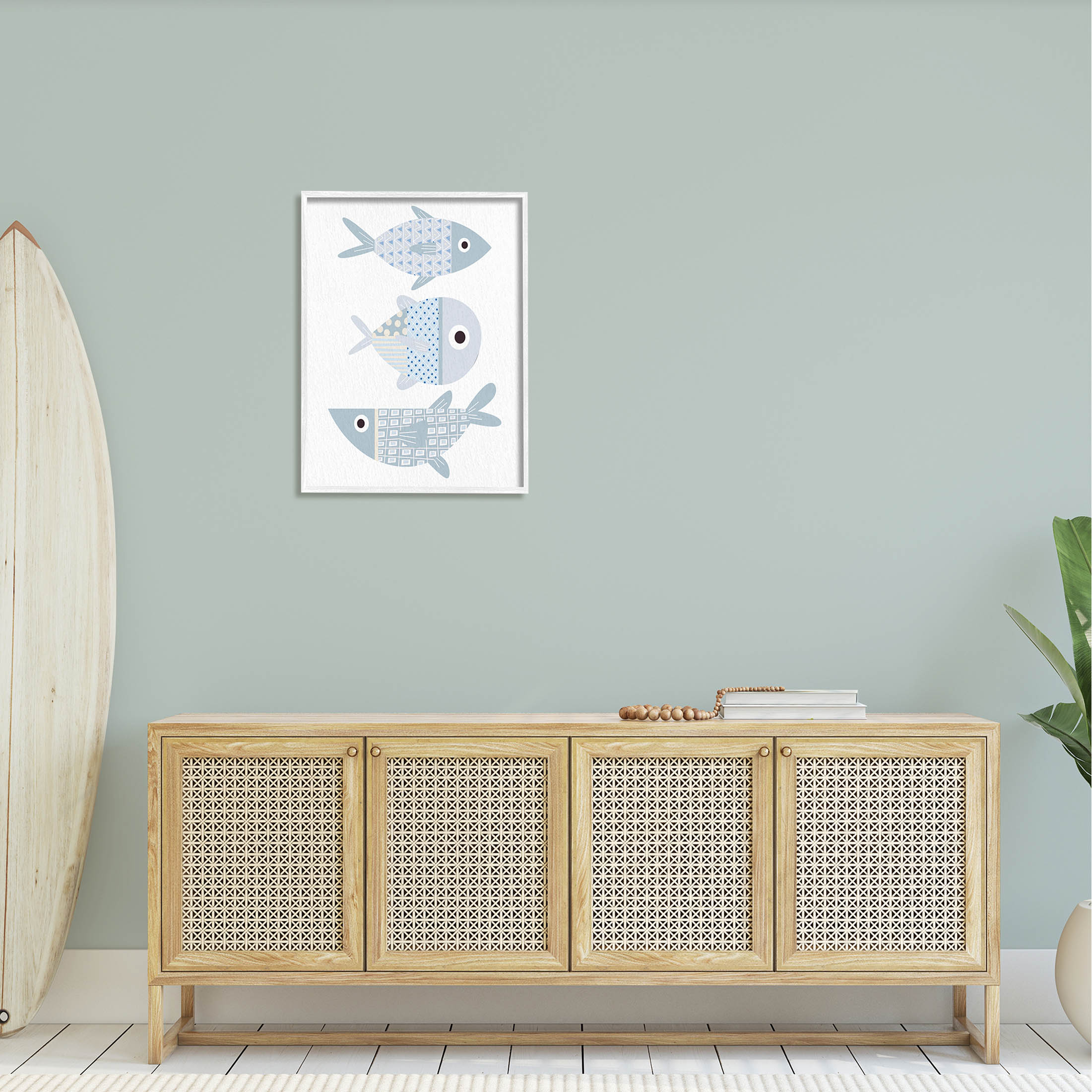 Stupell Industries Various Patterned Aquatic Fish Design Graphic Art White Framed Art Print Wall Art, Design by Kim Allen