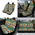thumbnail image 2 of Renewold American Tribal Sunflower Cow Print Green Car Seat Covers Full Set, with Steering Wheel Safe Belt Cover Handbrake Set Coasters Garbage Bin Rear View Mirror Center Console Cover, 14 PCS, 2 of 7