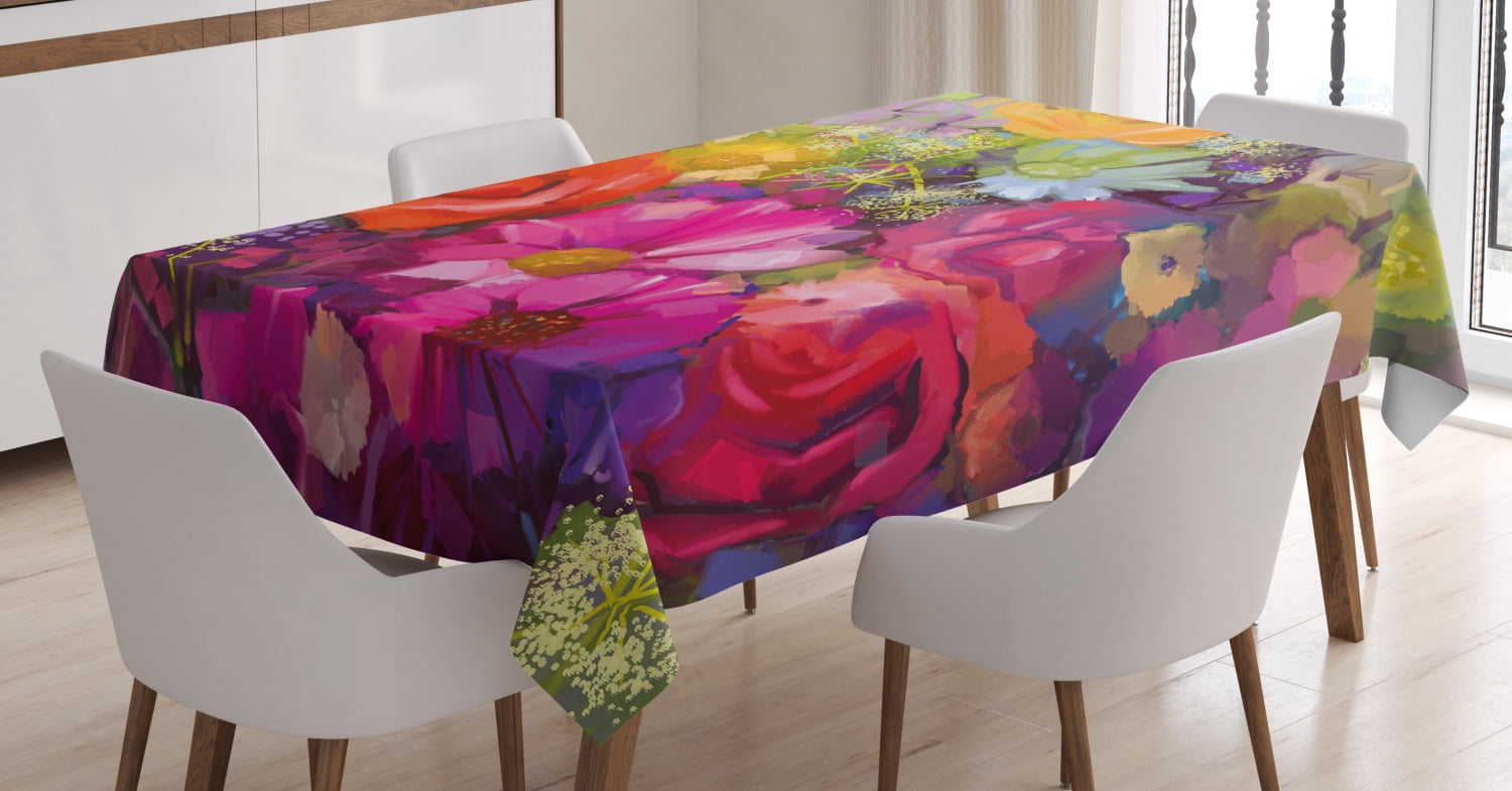 Floral Tablecloth, Vibrant Flower Bouquet with Daisy Peony Gerbera ...