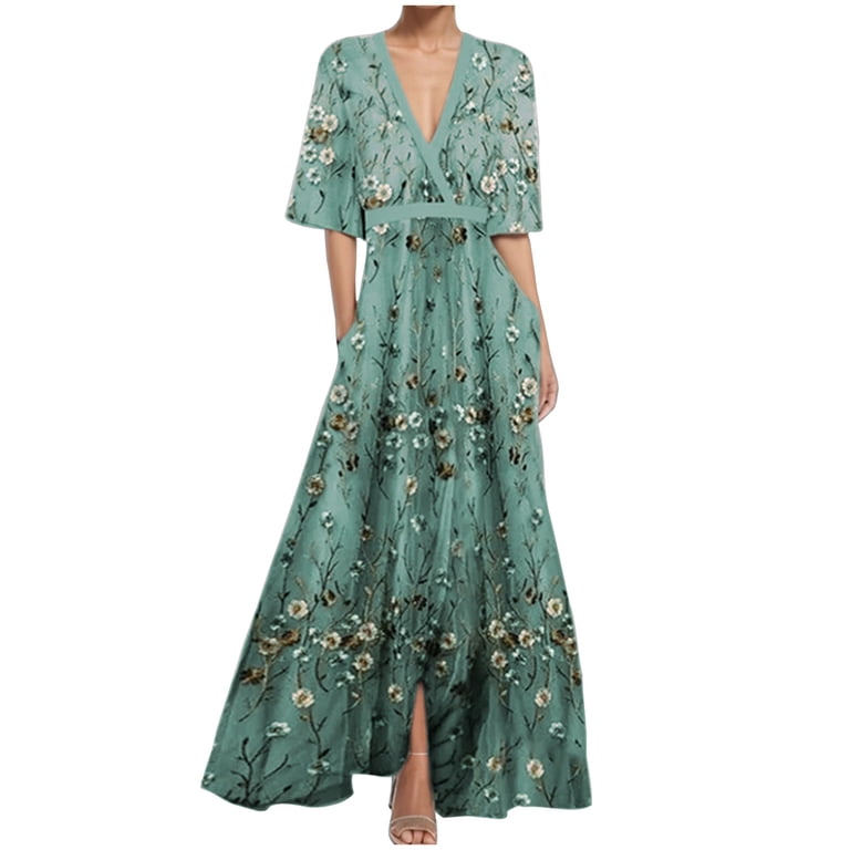 Delliss Summer Woman Elegant Dresses Ankle Length Dresses For Woman Elbow  Sleeve Trendy Dresses Lady Maxi Print Dresses With Sleeve Green L -  Walmart.com