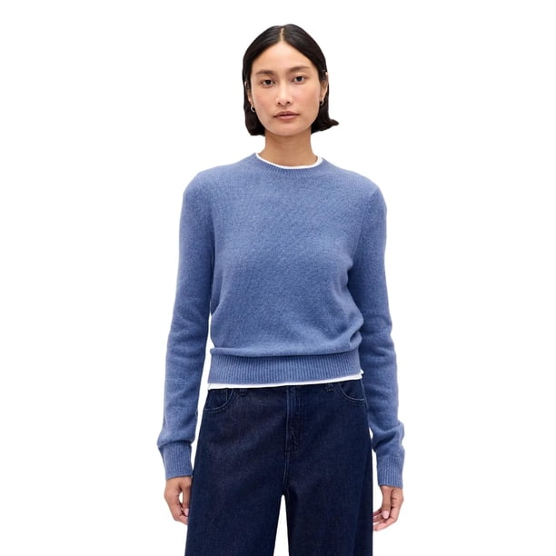 Suéter GAP para Mujer, Modelo Cashsoft, Cuello Redondo, Azul, Talla L