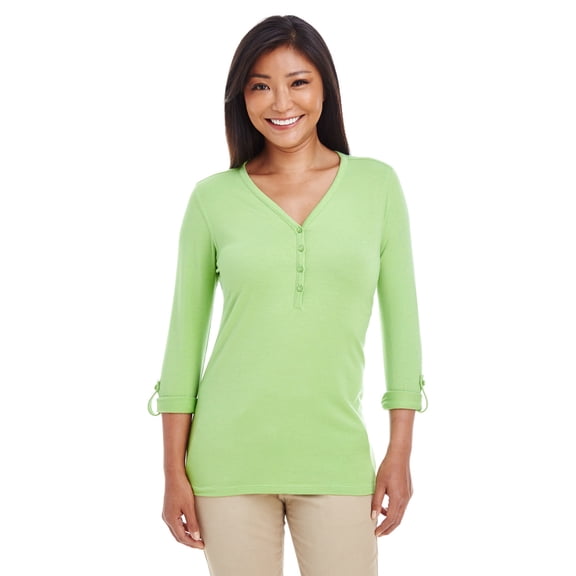 DP186W Devon & Jones Ladies' Perfect Fit Y-Placket Sleeve Knit Top Lime 3XL