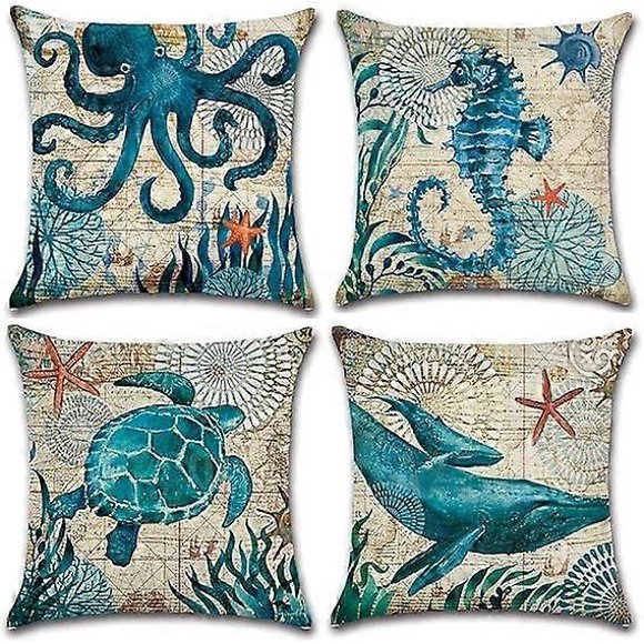 Ocean Park Cotton Linen Theme Decorative Throw Pillow Cover Case 18" x 18" Sea Decor Pillowcase with Ocean Pattern