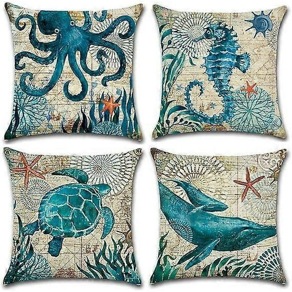 Ocean Park Cotton Linen Theme Decorative Throw Pillow Cover Case 18" x 18" Sea Decor Pillowcase with Ocean Pattern