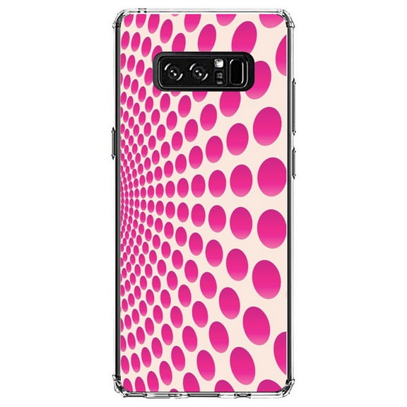 DistinctInk Clear Shockproof Hybrid Case for Samsung Galaxy Note 8 - TPU Bumper, Acrylic Back, Tempered Glass Screen Protector - Hot Pink Polka Dots Swirl