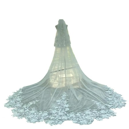 Bridal Veils White Cathedral Length Veil Appliqued Long Wedding Comb Accessories