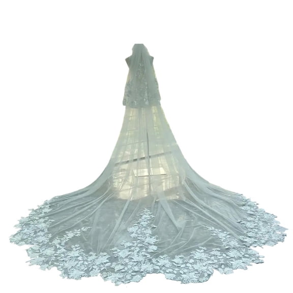 Bridal Veils White Cathedral Length Veil Appliqued Long Wedding Comb Accessories