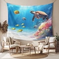thumbnail image 2 of Sea Turtle Coastal Tapestry for Bedroom Wall Hanging Tapestry, Summer Beach Coral Ocean Fishes Ceiling Backdrop Tapestries Poster Blanket Wall Decor for Teens Room Living Room Dorm 59" x 90", 2 of 8