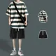 thumbnail image 3 of Conjunto de sudadera y pantalones cortos para hombre, chándal de rayas negras, camiseta y pantalones cortos para hombre, chándal nuevo en ropa a juego, camiseta de estilo coreano, 3 of 5