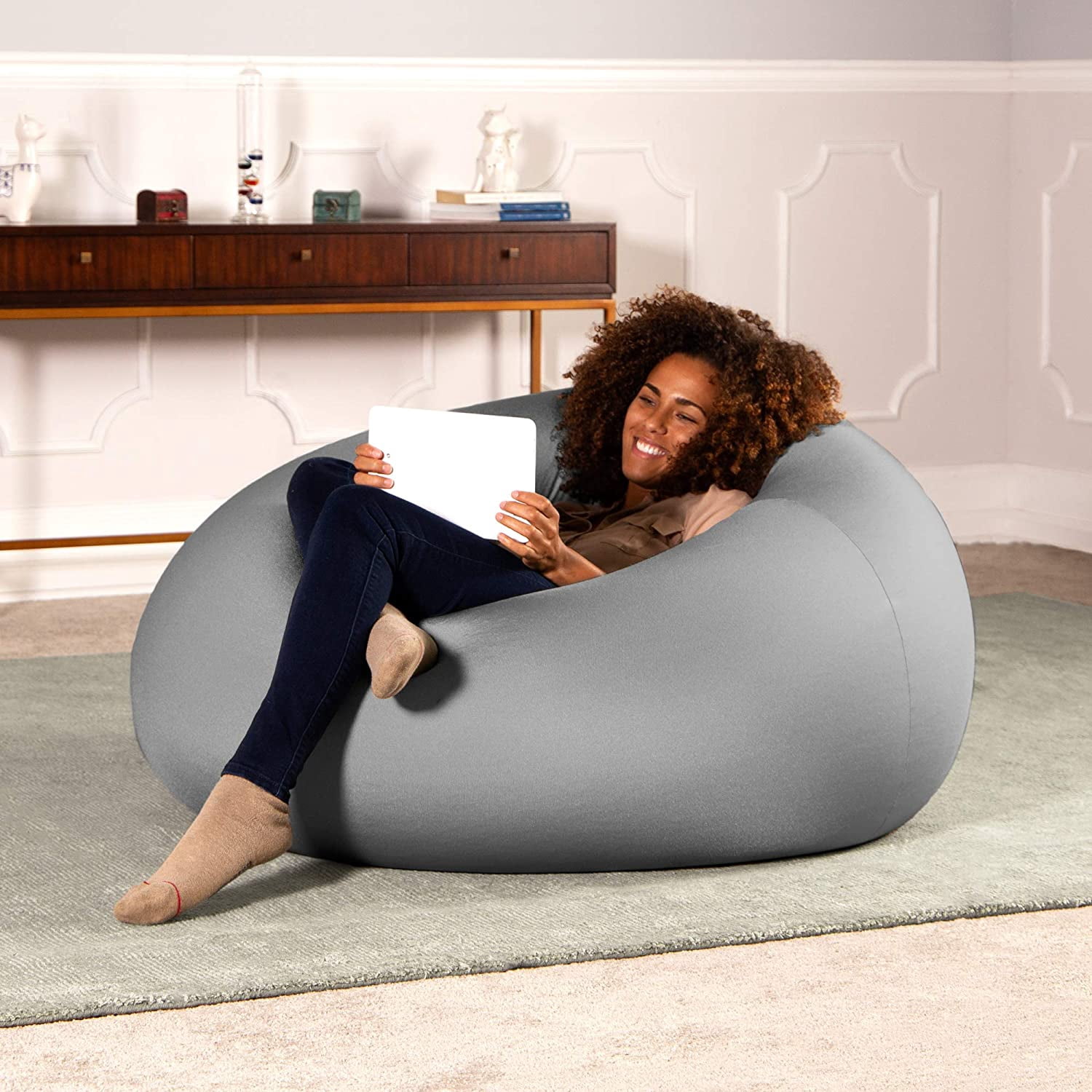 Jaxx Nimbus Spandex Bean Bag Chair for Adults-Furniture for Rec, Family Rooms and More, Large, Silver