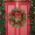 thumbnail image 5 of Christmas Norfolk Pine Wreath for Front Door, Artificial Christmas Wreaths Faux Pine Needles Green Fake Wreath for Walls Windows Porches Farmhouse Indoor Outdoor Home Decor 14 Inch, 5 of 6