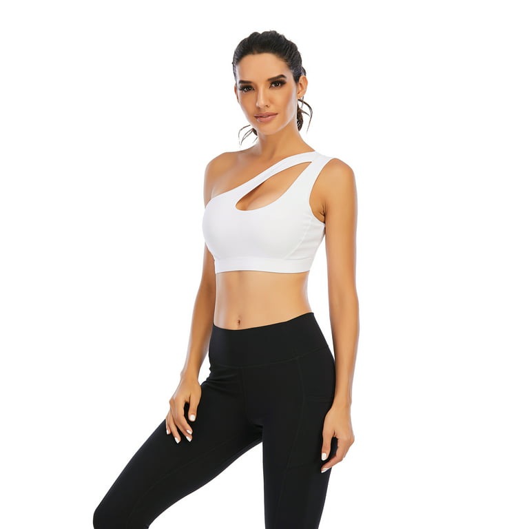 Women's One Shoulder Sports Bra Removable Pads One Strap Sleeveless Crop  Top For Dance Yoga Rope Skipping Fishing Shuttlecock Kicking Jogging 
