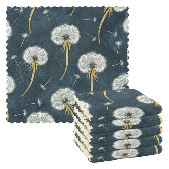 6 Pieces of Kitchen Towels 11x11Inch Kitchen Dish Cloths Kitchen Dish Towels Reuseable Cleaning Cloths Cartoon White Dandelion