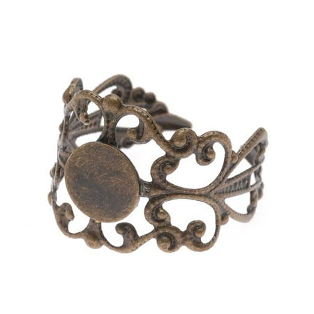 Bronze Ring - Antiqued Bronze Color 19x16mm Ornate Scroll Adjustable Ring (1)
