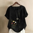 thumbnail image 2 of Économies en Liquidation! BEFOKA Hauts Grande Taille pour Femmes en Liquidation, Blouse Décontractée d'Été T-shirt pour Femmes, Blouse Décontractée en Lin Col Rond Imprimée Manches Courtes Boutonnée, 2 of 4