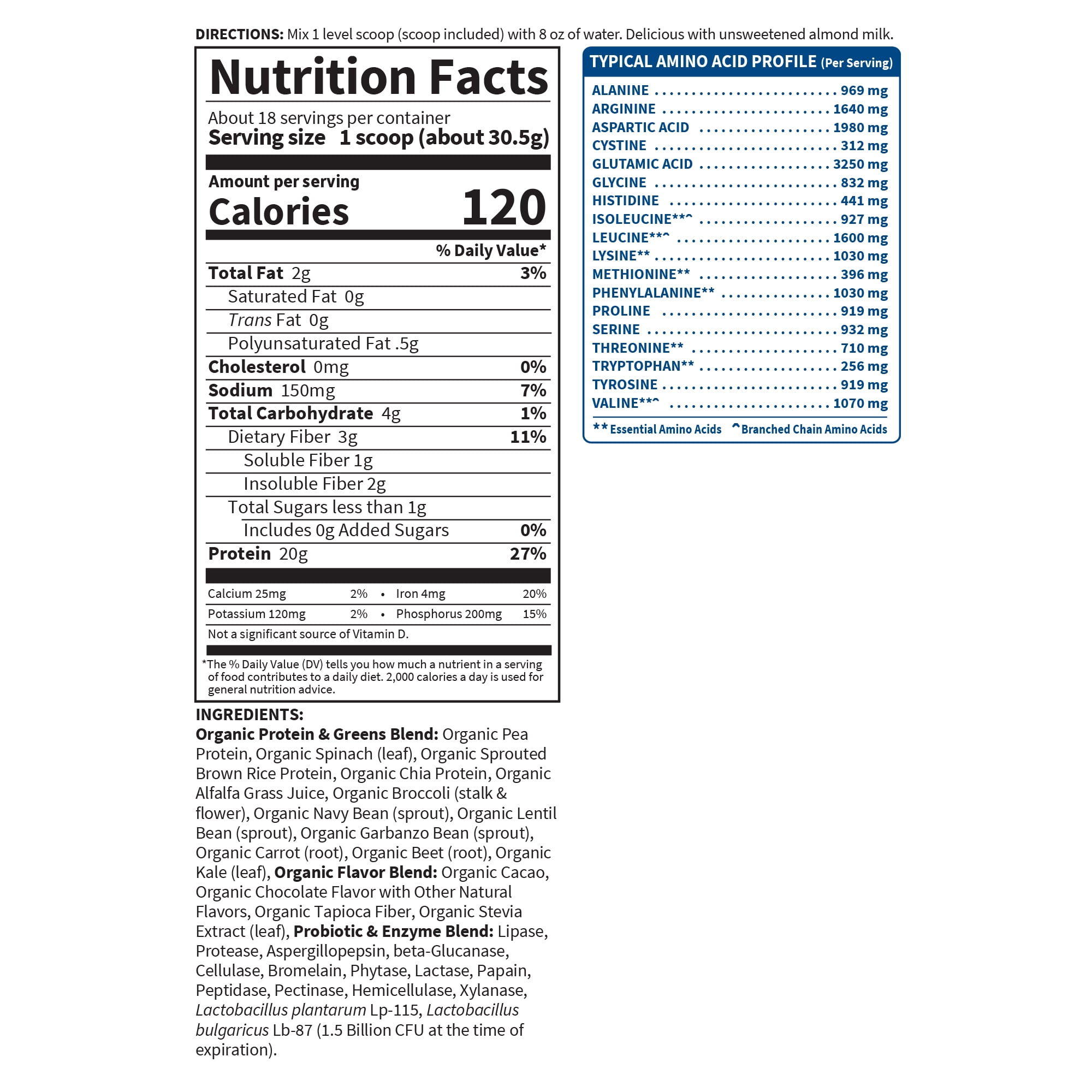 Garden of Life Organic Protein & Greens Protein Powder 20g Protein - Chocolate 18 Servings