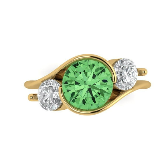 Three-Stone Engagement Ring for Women - 3.5ct Simulated Green Diamond in 14K Yellow Gold Promise Ring