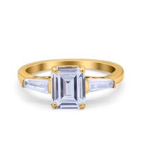 Yellow Tone, Simulated Cubic Zirconia Size-10 Art Deco Wedding Bridal Engagement Ring Emerald Cut 8mmx6mm Baguette Ring 925 Sterling Silver