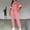 Pink, variant on Xdegoge Tracksuits for Women Set Short Sleeve Crewneck Tops and Drawstring Pants Color Block Outfits with Pockets Casual Summer Loungewear Sets