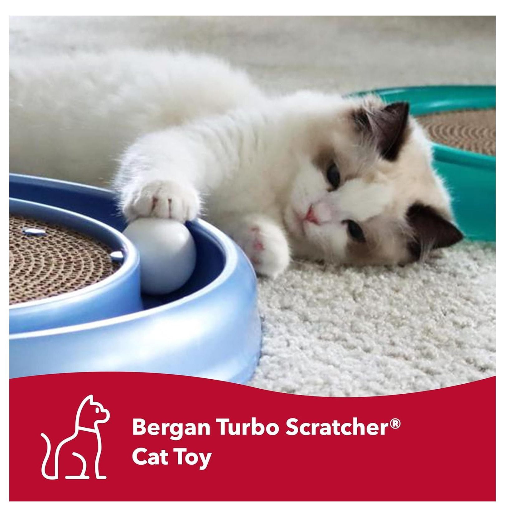 Cat Scratcher Pad with Toy Ball - Coastal Pet Turbo Scratcher for Cats - Cardboard Scratching Post with Catnip & Interactive Track Toy - 16" x 1.88"