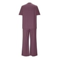 thumbnail image 5 of Women Solid Two Piece Sets, Summer Loungewear Vacation Travel Outfits Short Sleeve V Neck T-Shirt Wide Leg Pants Suits Family Outfits Matching Sets Purple L, 5 of 9