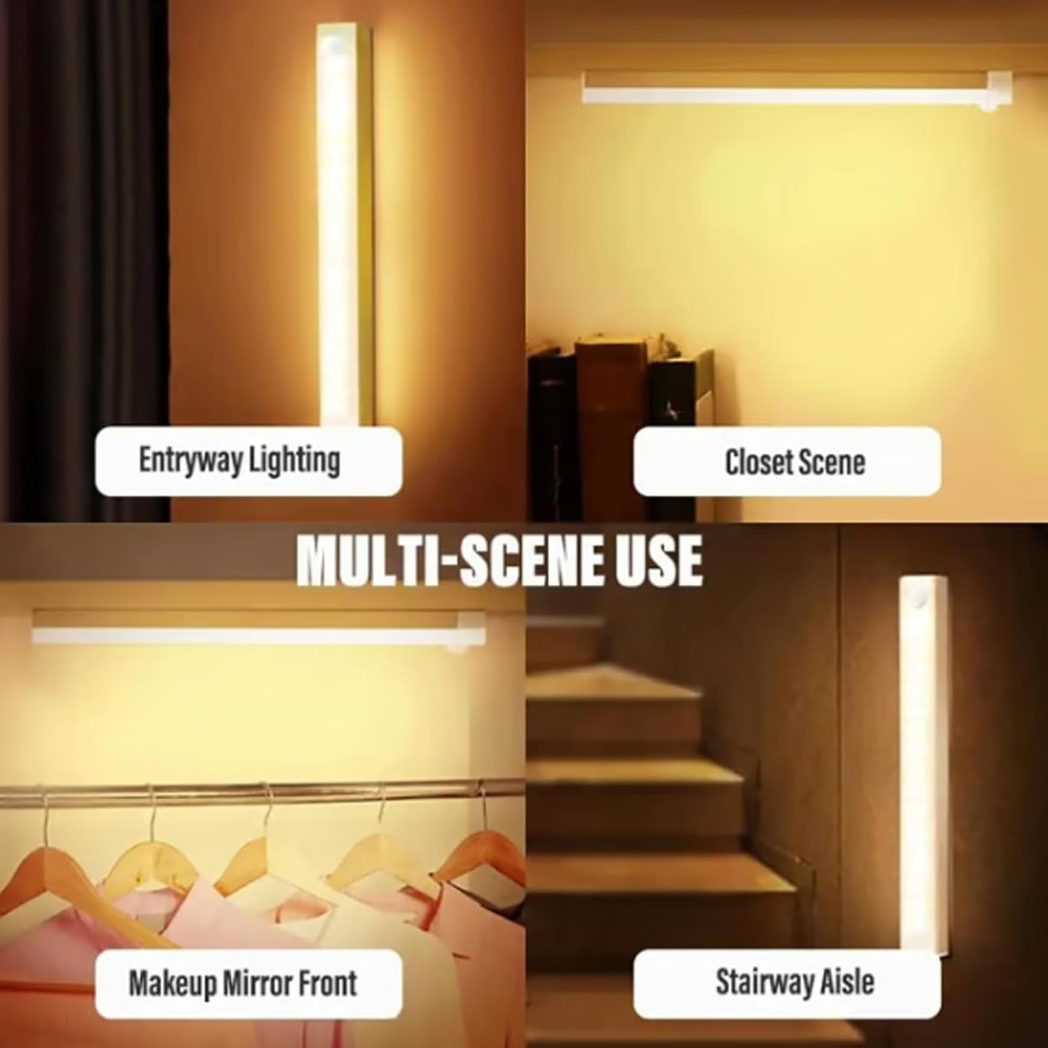 Punch-Free Smart Sensor Magnetic Rechargeable LED Lights,4/7.9/11.8 In USB Wireless Closet Under Cabinet Motion Sensor Lighting, White/Warm Light,120° Wide Angle,6-13ft Range for Kitchen,Cupboard