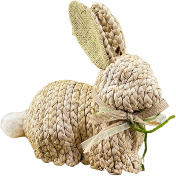 Handmade Woven Rabbit Figurine Easter Bunny Decor, Natural Straw Rustic Spring Centerpiece for Table Shelf, Farmhouse Cottage Decoration for Living Room Dining(x)