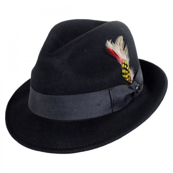Blues Crushable Wool Felt Trilby Fedora Hat - XL - Black