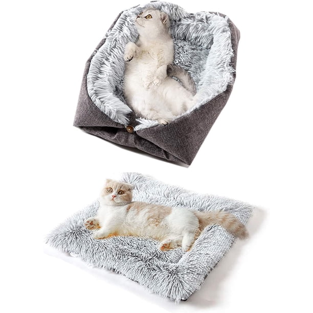 Cojín suave para gatos, cama para gatos, lavable, 2 en 1, sofá para gatos, manta suave para gatos, para perros pequeños, cojín de peluche para gatos, tamaño de cama de peluche en 60 x 51 cm, gris TUNC Sencillez