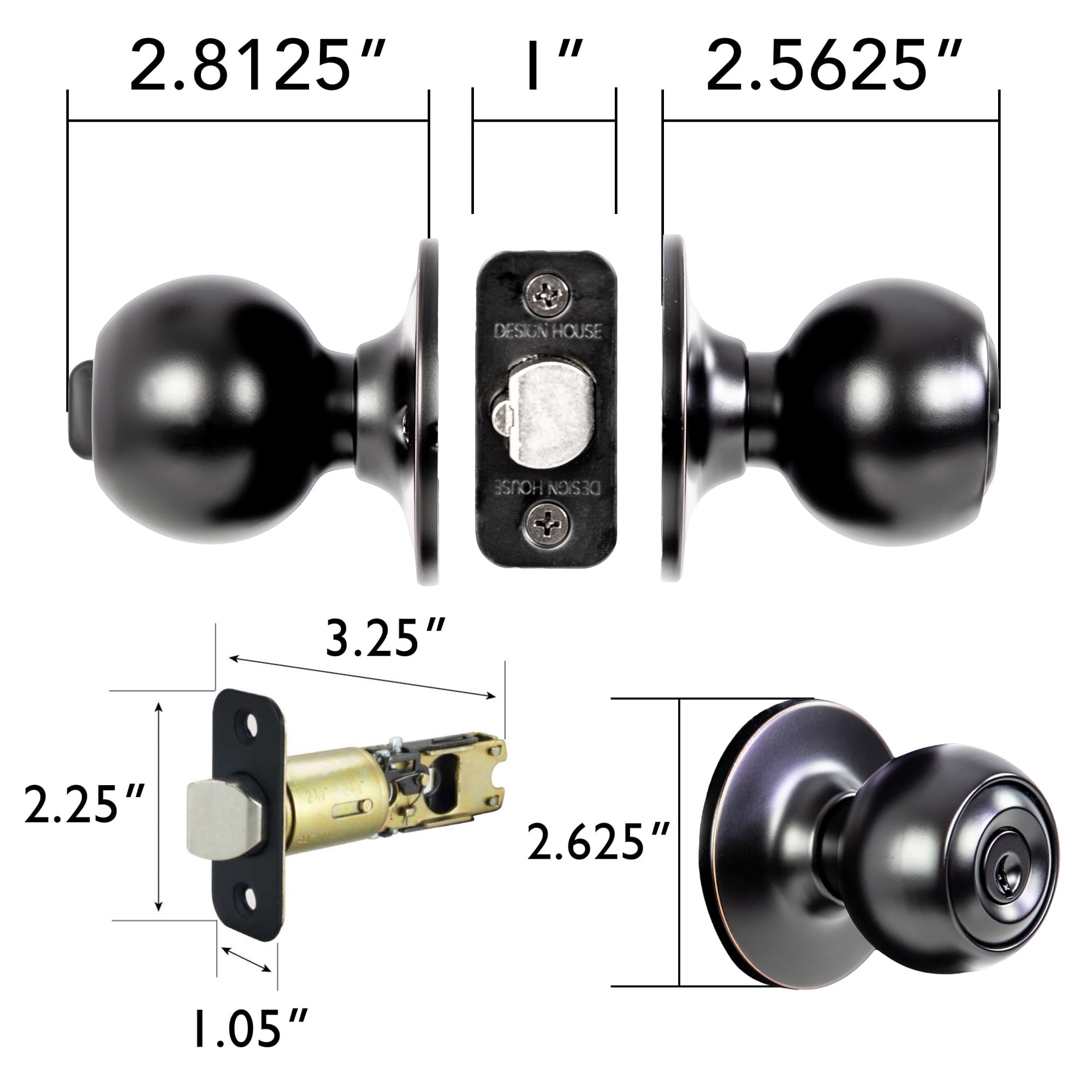 Ball Keyed Entry Door Knob, Oil Rubbed Bronze Finish, ANSI Grade-3, Left or Right Hand