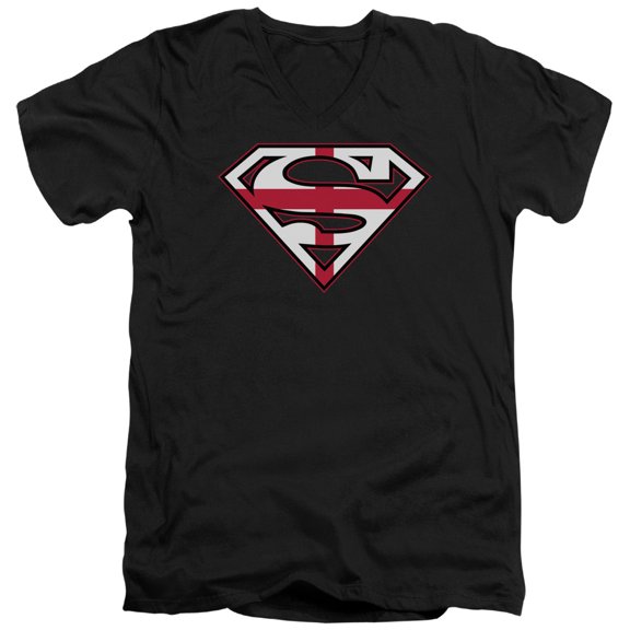 Superman English Shield Adult V-Neck T-Shirt Black