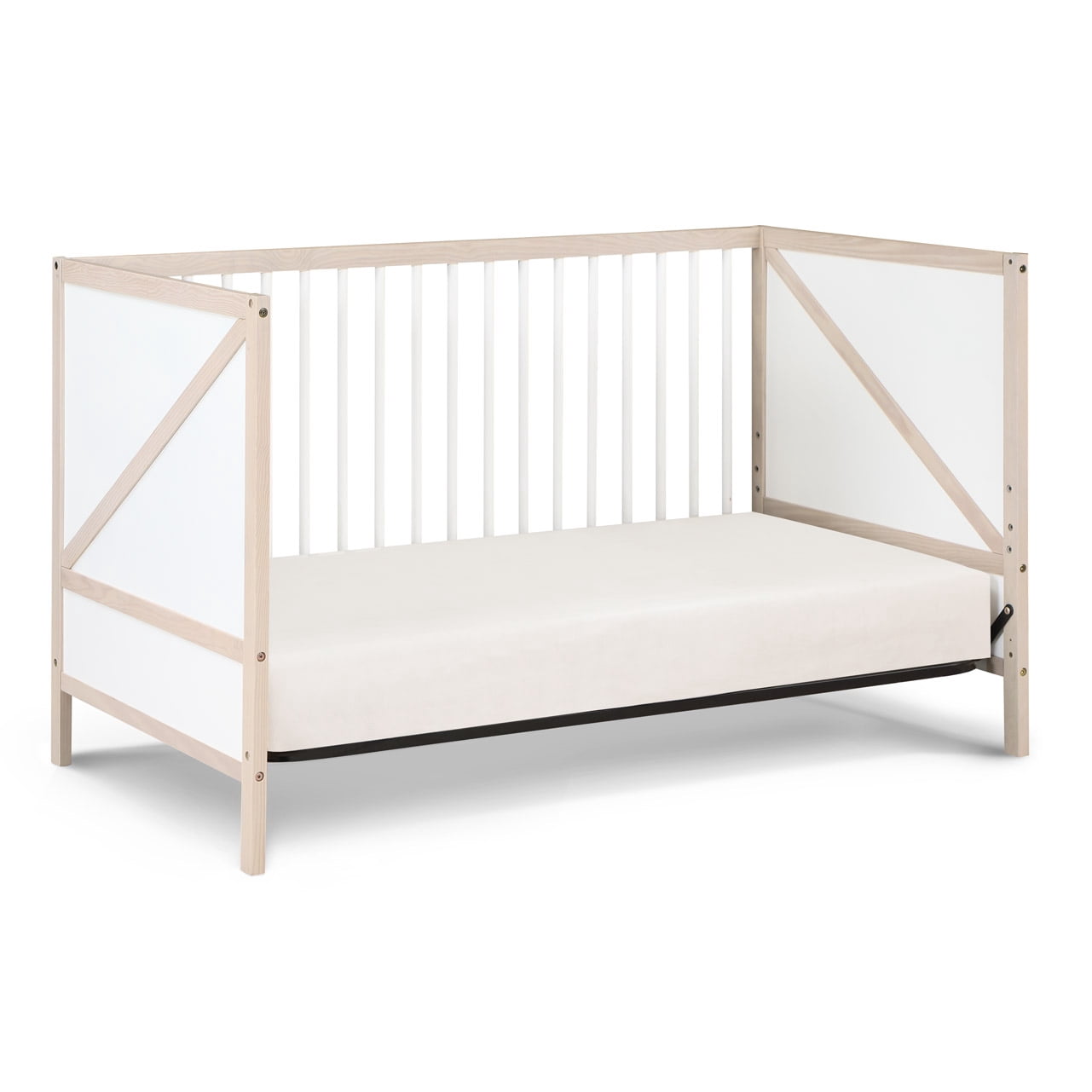 Suite Bebe Pixie Zen 3-in-1 Convertible Baby Wooden Crib With Round Spindles, in Washed Natural/White