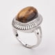 thumbnail image 2 of Anillo de platino con ojo de tigre (1 unidad). Anillo personalizado con cierre de latón. Anillo ovalado con gema preciosa para mujer. Joyería delicada y moderna. Talla 8 (18 mm)., 2 of 2