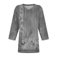 thumbnail image 5 of Sexy Tops for Women Fall Plus Size Tunics 3/4 Length Sleeve V Neck Floral Print T-Shirts Dressy Casual Tshirts Fall Clothes for Women 2024 Trendy gray 3X-Large, 5 of 6