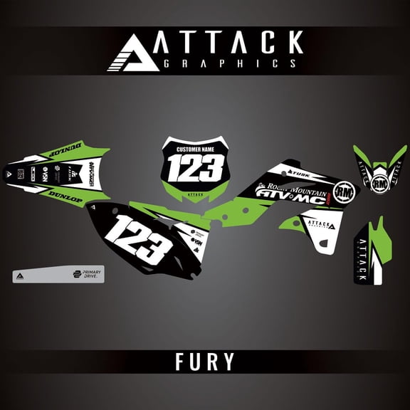 Attack Graphics Custom Fury Complete Bike Graphics Kit for Kawasaki KX250F 2014