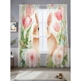 thumbnail image 2 of Easter Bunny Sheer Curtains 84 Inch Length 2 Panels Set Window Treatments, Pink Tulip Flowers Spring Leaves Rustic Botanical Rod Pocket Semi Curtains for Living Room/Bedroom/Kitchen, 104"W x 84"L, 2 of 7