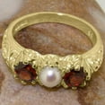 thumbnail image 5 of LBG British Made 14k Yellow Gold ring with Cultured Pearl & Garnet Womens Engagement Ring - 33 size options - Size 9.75, 5 of 7