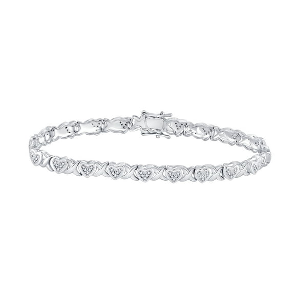 Sterling Silver Women's Round Dia. Heart Tennis Bracelet 1/4ctw