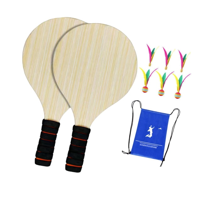 Lipstore Badminton Wooden Paddles Set with 2 Rackets for Children Adults Multipurpose