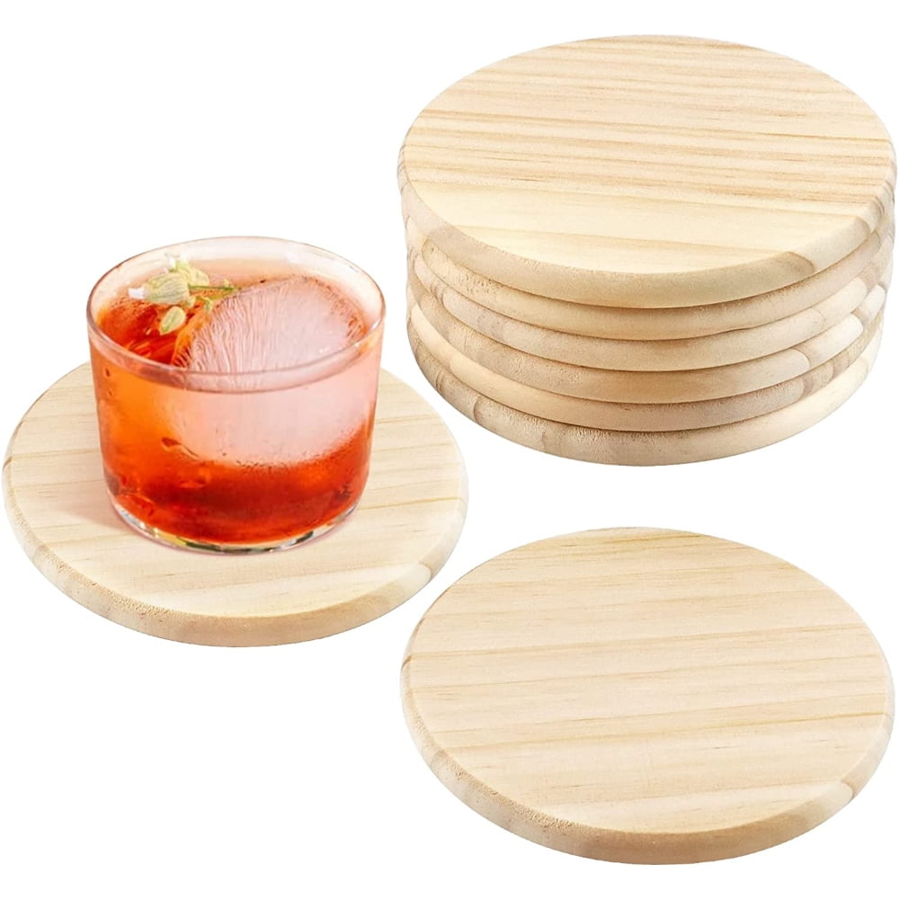 PEACNNG 8 PCS Unfinished Wooden Coasters, 4 Inch Blank Round Wood Coasters, Crafts Wooden Slices