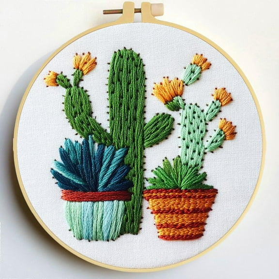 Punch Needle Kits Cactus and Succulent Embroidery Starter Set with Hoop Easy for Beginners DIY Stress Relief Handmade Craft Hobby and Home Decor 20x20cm-4